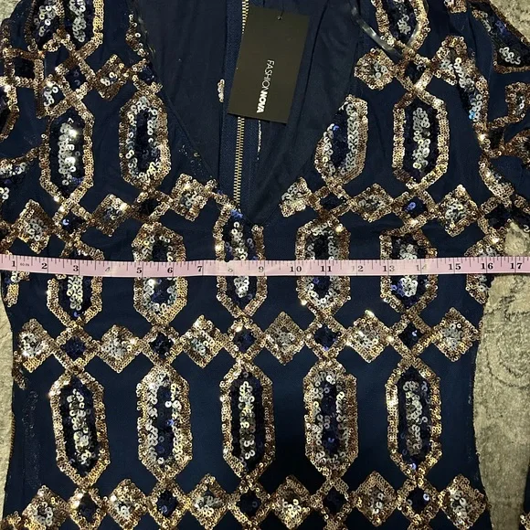 Fashion Nova Navy and Gold Long Sleeve Dress - Picture 6 of 7